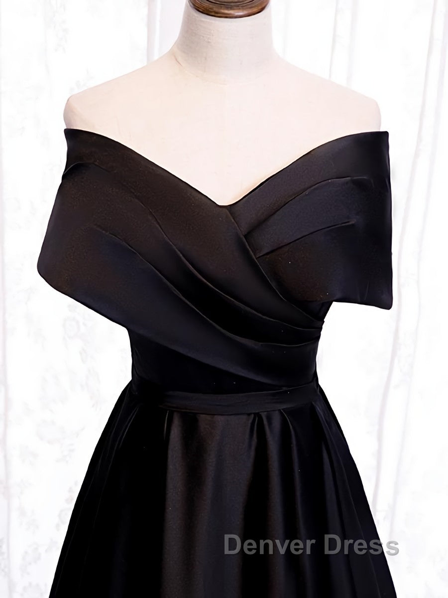 Off the Shoulder Black Long Prom Dress with Corset Back, Black Off the Shoulder Prom Dresses