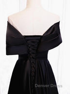 Off the Shoulder Black Long Prom Dress with Corset Back, Black Off the Shoulder Prom Dresses