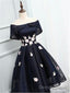 Off The Shoulder Black Organza Homecoming Dresses, With Handmade Flower Short Homecoming Dresses
