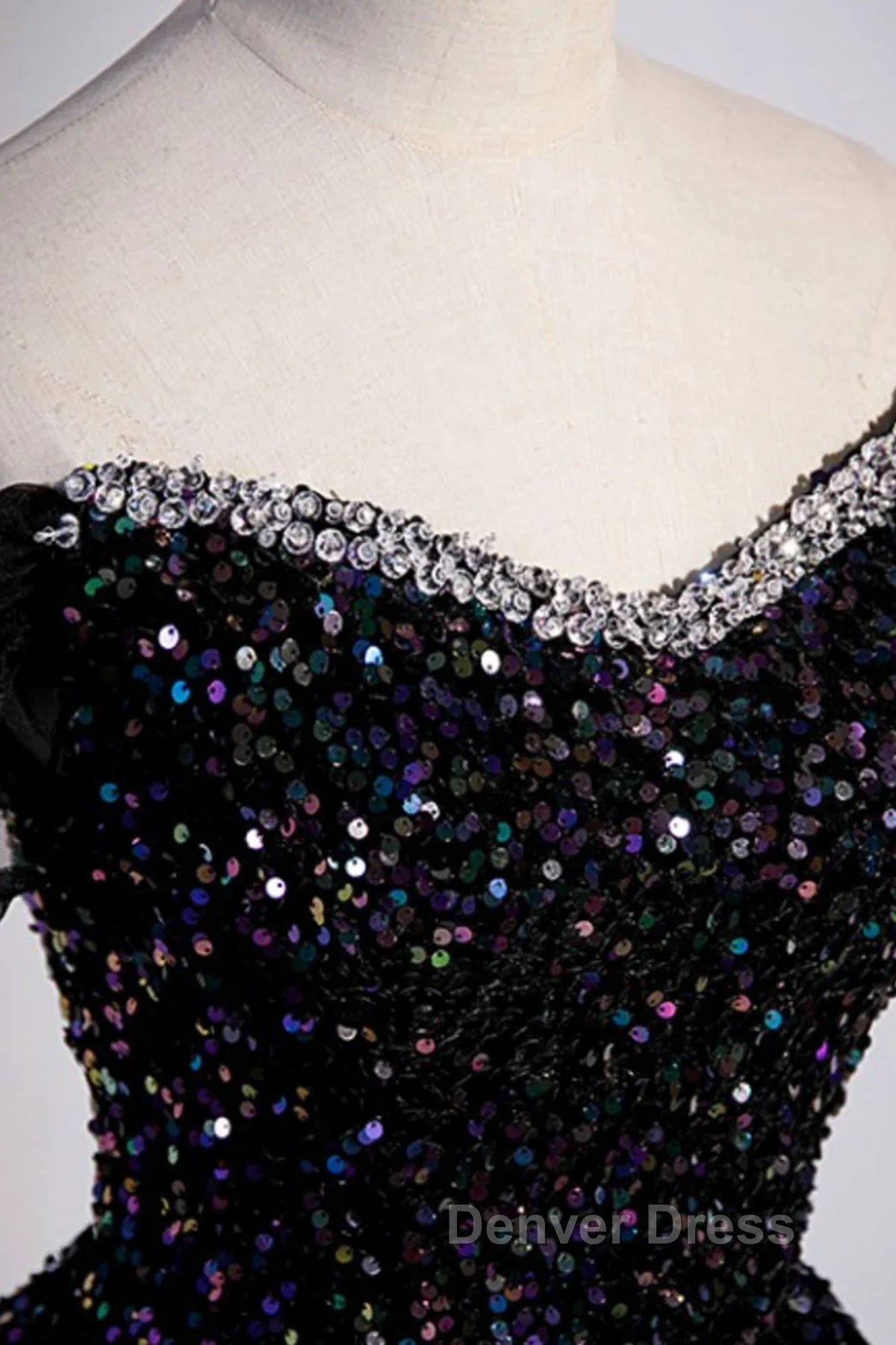 Off the Shoulder Black Sequin Prom Dress, Black Long Prom Dresses Secondary image