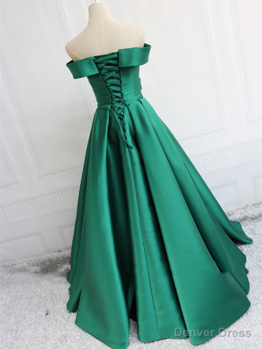 Off the Shoulder Blue Green Long Prom Dress, Green Blue Off Shoulder Prom Dresses