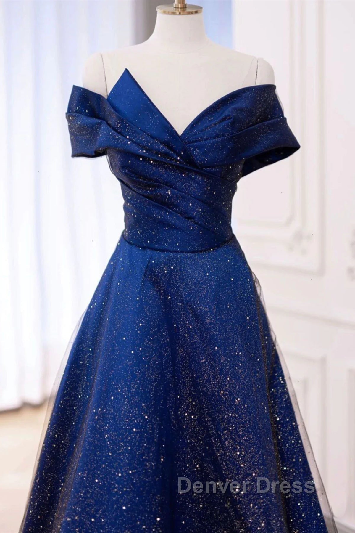 Off the Shoulder Blue Long Prom Dress, Off Shoulder Long Prom Dresses