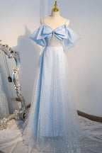 Off the Shoulder Blue Long Sequins Prom Dress, Off Shoulder Blue Long Prom Dresses