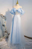 Off the Shoulder Blue Long Sequins Prom Dress, Off Shoulder Blue Long Prom Dresses