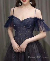 Off The Shoulder Blue Purple Ombre Tulle Prom Dresses, Blue Purple Ombre Formal Graduation Dresses