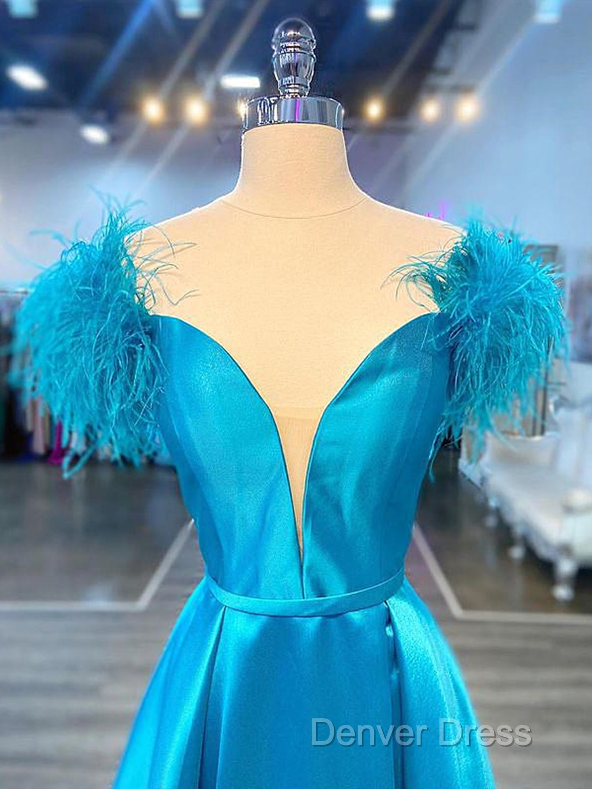 Off The Shoulder Blue V Neck Prom Dresses, Blue V Neck Long Formal Evening Dresses