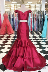 Off The Shoulder Burgundy Evening Dress Mermaid New Two Piece Prom Dress