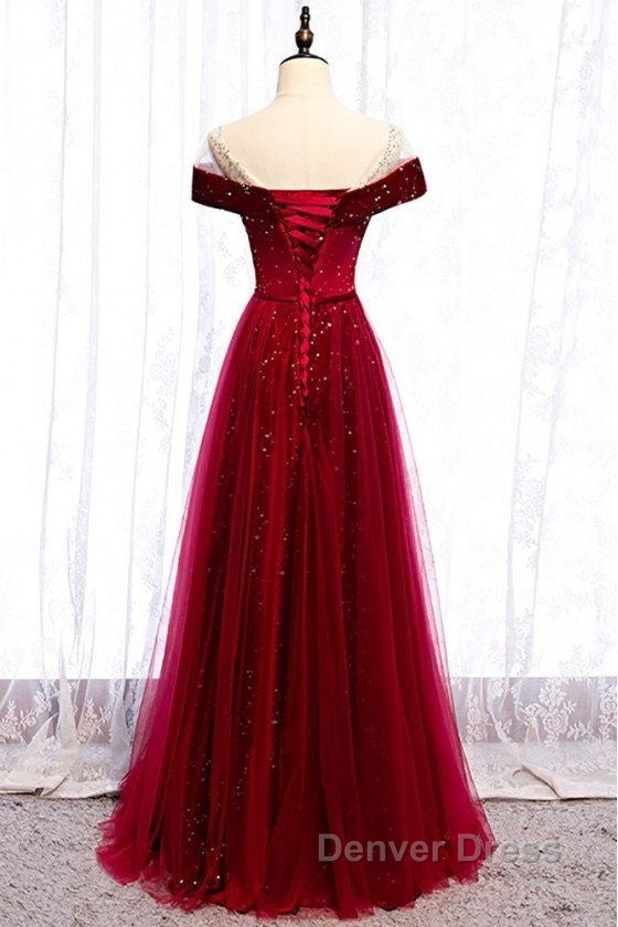 Off The Shoulder Burgundy Formal Long Prom Dresses A Line Velvet Evening Dresses