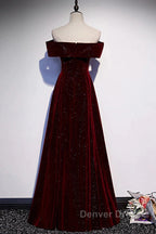 Off The Shoulder Burgundy Long Prom Dresses, Burgundy Off Shoulder Long Formal Evening Dresses