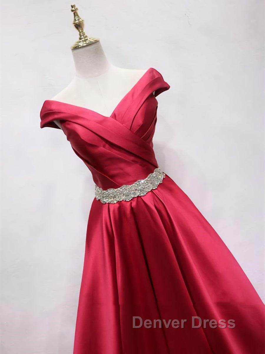 Off the Shoulder Burgundy Long Prom Dress, Off Shoulder Wine Red Prom Dresses