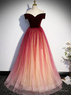 Off the Shoulder Burgundy Ombre Long Prom Dress, Wine Red Ombre Long Prom Dresses