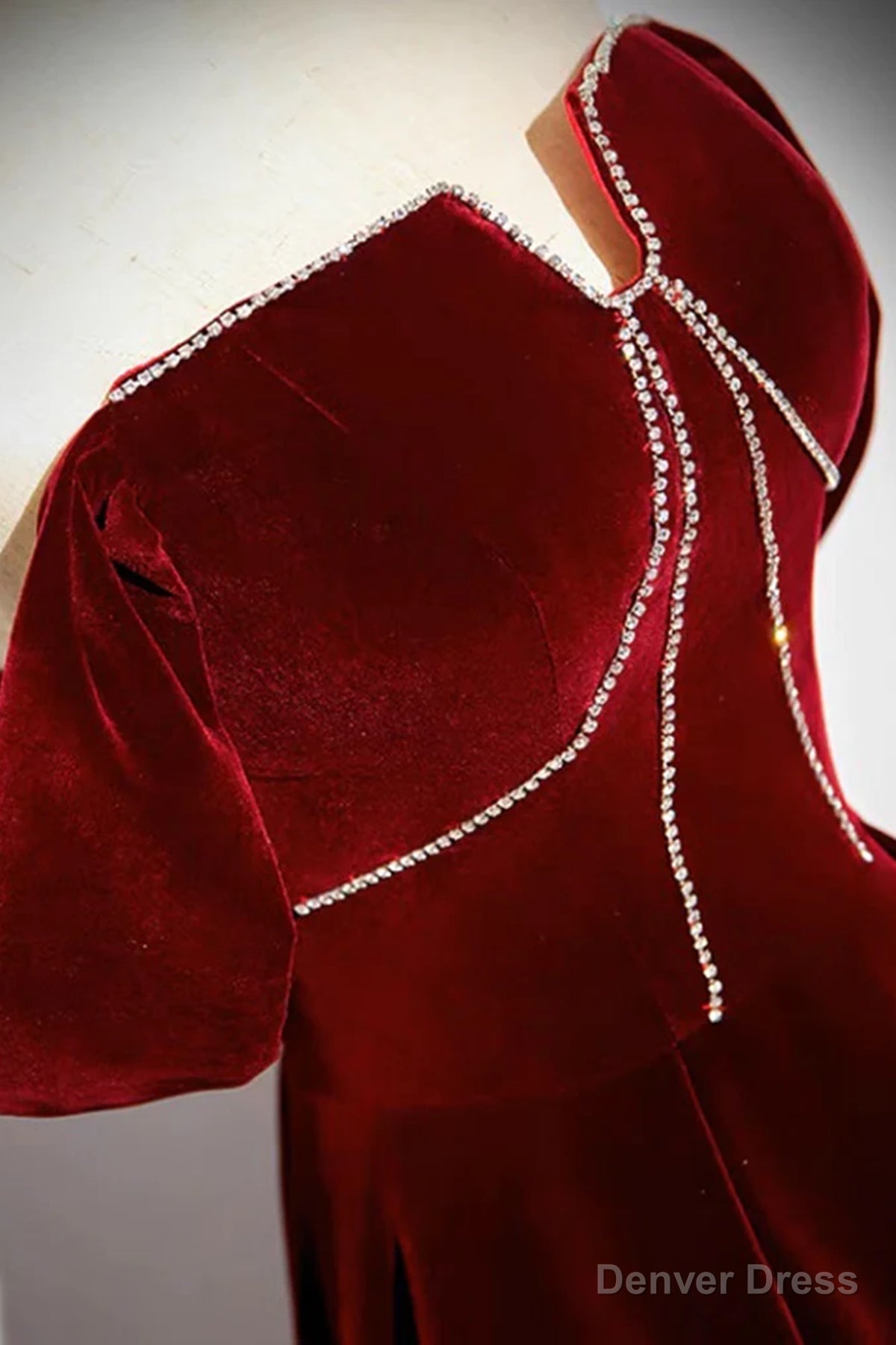 Off the Shoulder Burgundy Velvet Long Prom Dress, Off Shoulder Wine Red Long Prom Dresses Secondary image