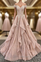 Off the Shoulder Champagne Lace Prom Dress, Off Shoulder Champagne Lace Prom Dresses