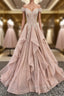 Off the Shoulder Champagne Lace Prom Dress, Off Shoulder Champagne Lace Prom Dresses