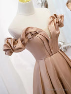 Off the Shoulder Champagne Satin Prom Dress, Champagne Long Prom Dresses