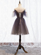 Off the Shoulder Deep Purple Short Prom Dress, Off Shoulder Short Purple Prom Homecoming Dresses