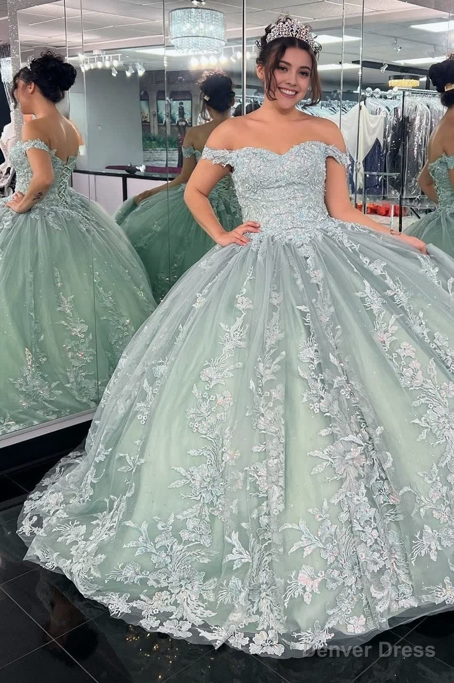 Off-the-Shoulder Dusty Sage Appliques With Lace Up Quinceanera Dress Secondary image