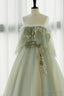 Off the Shoulder Green Lace Floral Prom Dresses, Green Tulle Floral Long Formal Evening Dresses