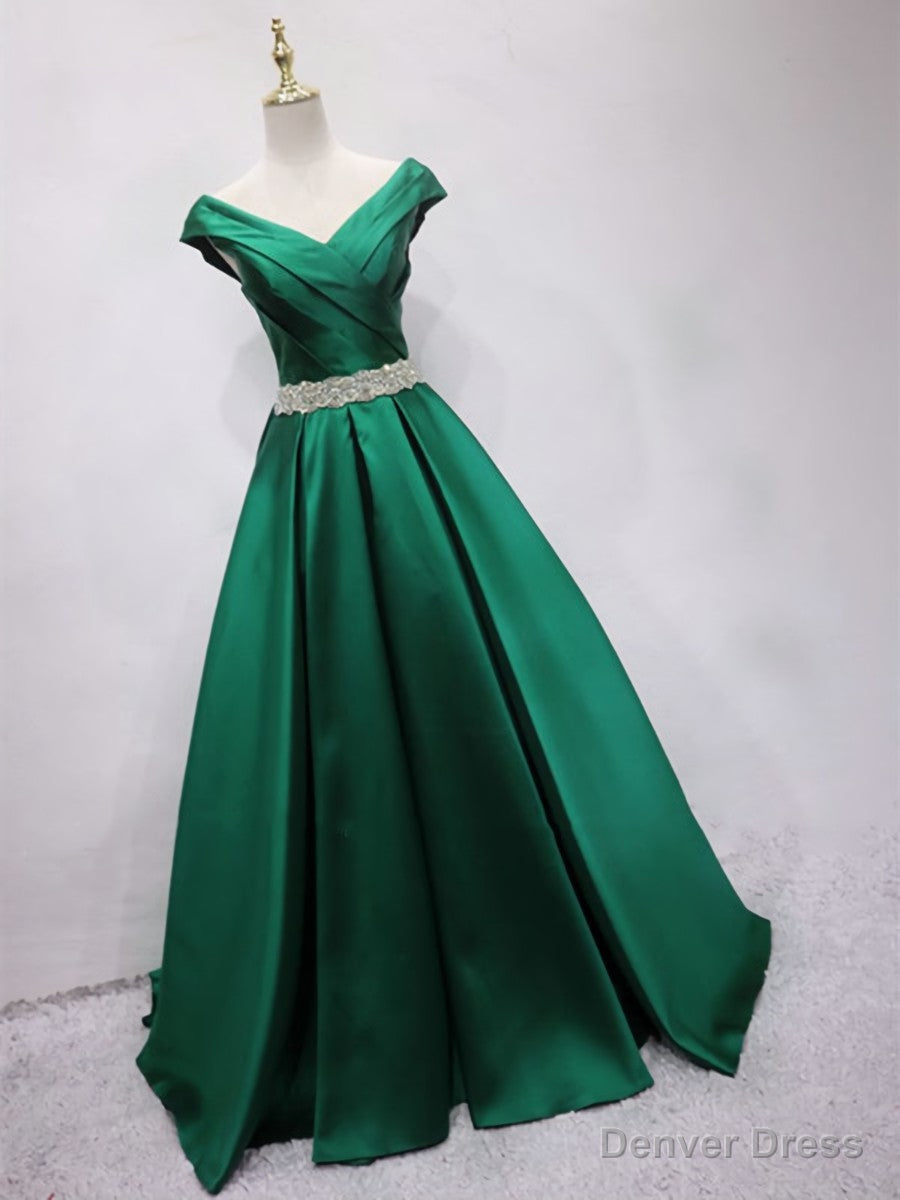 Off the Shoulder Green Long Prom Dress, Off Shoulder Long Green Formal Evening Dresses Secondary image