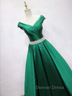 Off the Shoulder Green Long Prom Dress with Corset Back, Off Shoulder Long Green Prom Dresses