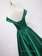 Off the Shoulder Green Long Prom Dress with Corset Back, Off Shoulder Long Green Prom Dresses