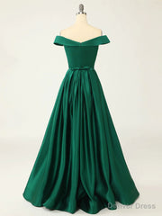 Off the Shoulder Green Long Prom Dresses, Off Shoulder Green Long Formal Evening Dresses
