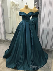 Off The Shoulder Green Long Satin Prom Dress