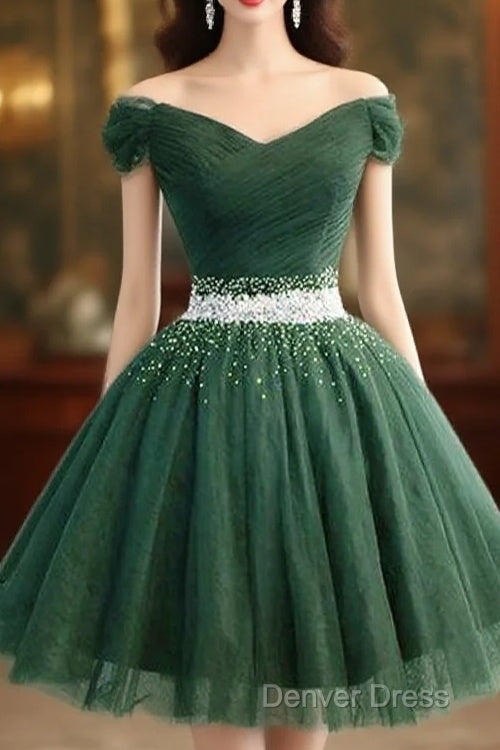 Off The Shoulder Green Tulle Short Homecoming Dresses Main image