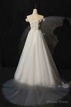 Off the Shoulder Ivory Lace Floral Long Prom Dress, Off Shoulder Ivory Lace Floral Long Prom Dresses