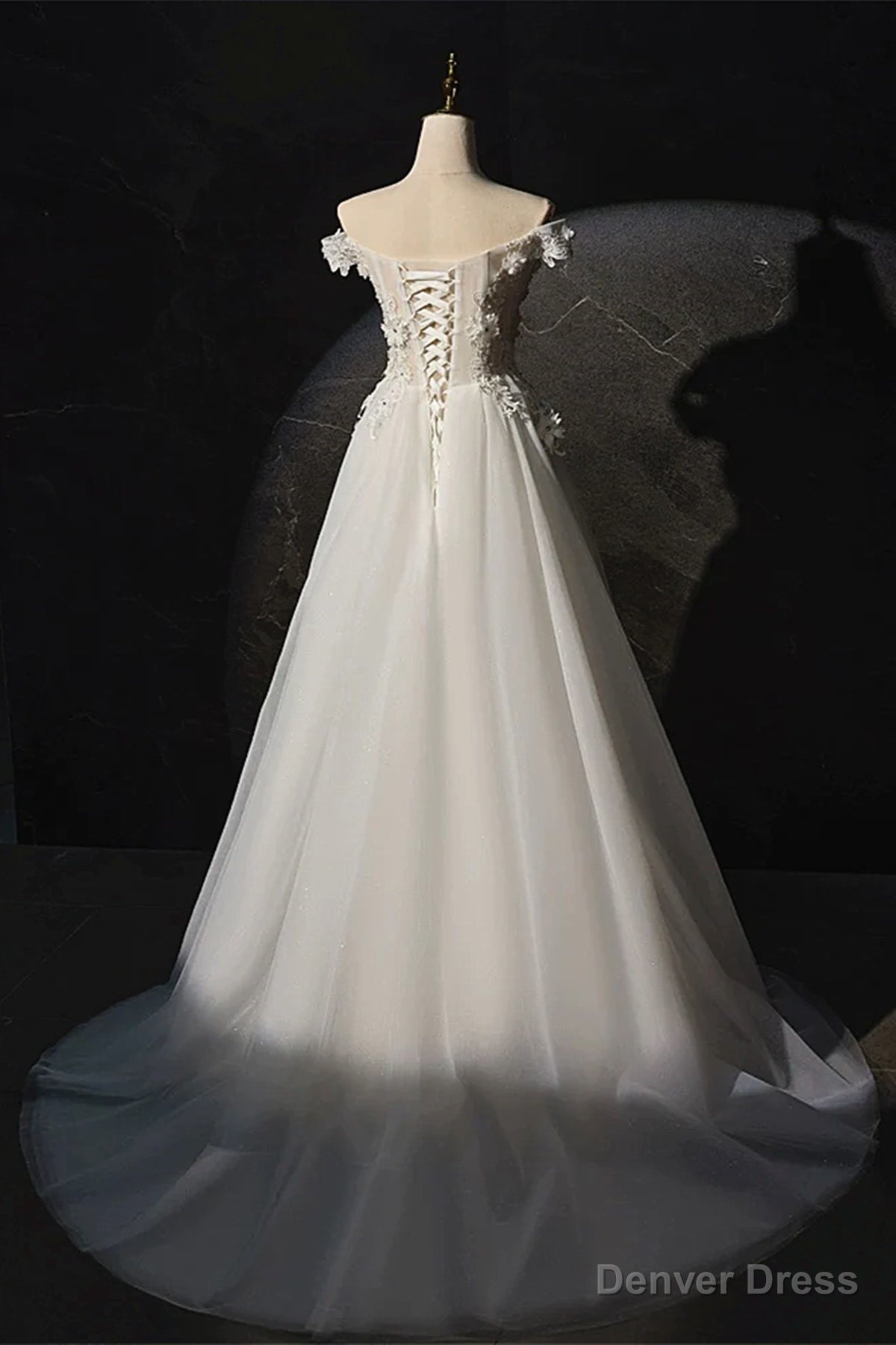 Off the Shoulder Ivory Lace Floral Long Prom Dress, Off Shoulder Ivory Lace Floral Long Prom Dresses