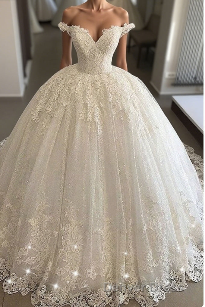 Off the shoulder Lace Ball Gown Tulle Prom Bridal Gown Main image