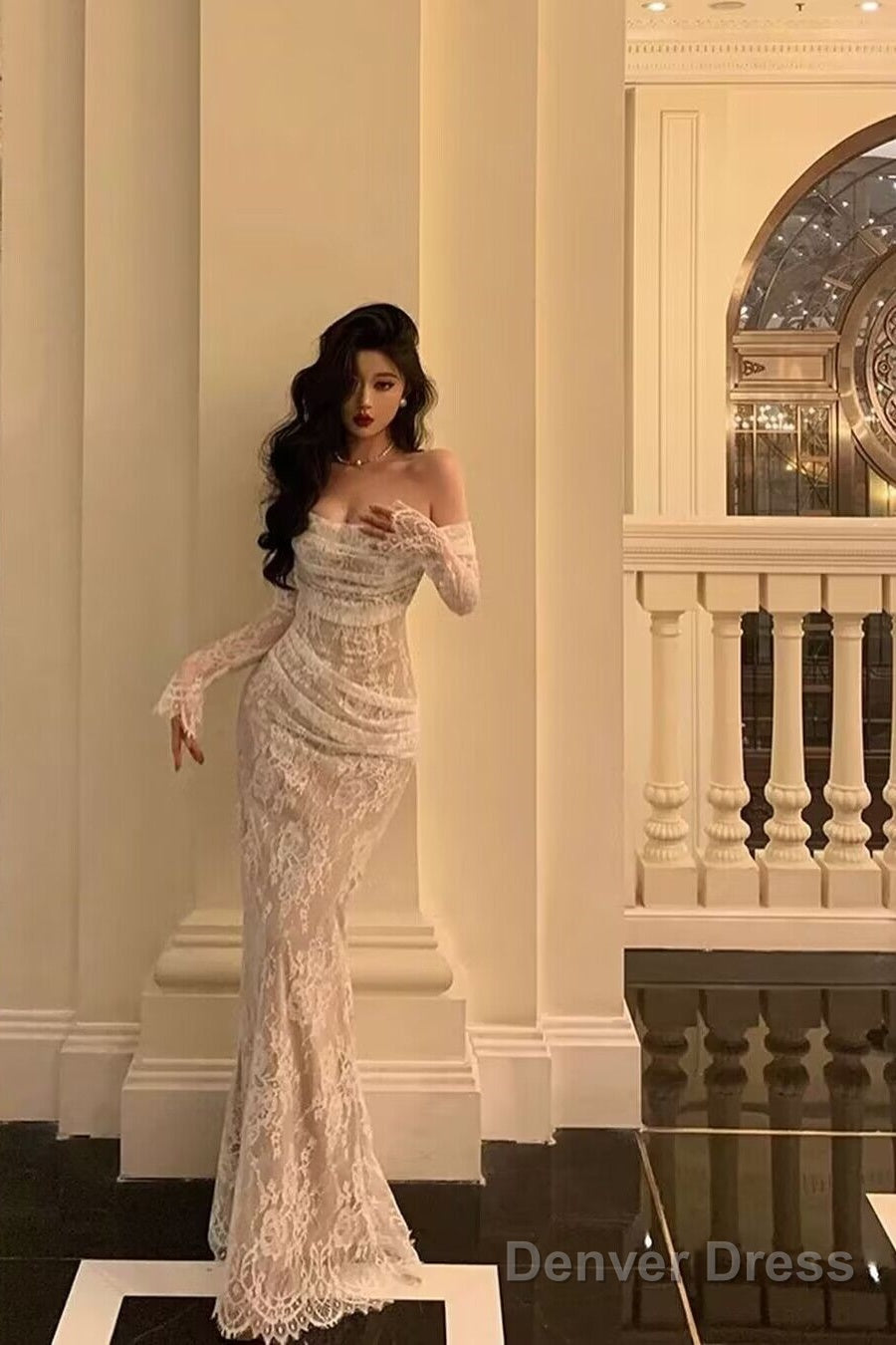 Off The Shoulder Lace Mermaid Long Prom Dresses Main image