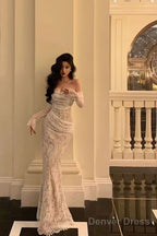 Off The Shoulder Lace Mermaid Long Prom Dresses