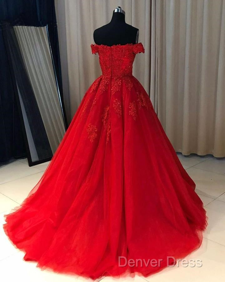 Off The Shoulder Lace Red Prom Dresses A Line Sequin Evening Gowns Secondary image