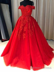 Off The Shoulder Lace Red Prom Dresses A Line Sequin Evening Gowns