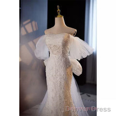 Off The Shoulder Lace Trumpet Mermaid Wedding Dress With Bow