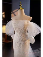 Off The Shoulder Lace Trumpet Mermaid Wedding Dresses With Bow