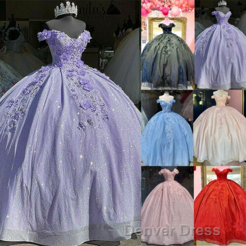 Off the Shoulder Lavender Sequin 3D Floral Quinceanera Dresses