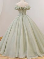 Off the Shoulder Light Sage Long Prom Dresses, Off Shoulder Long Sage Formal Evening Gowns