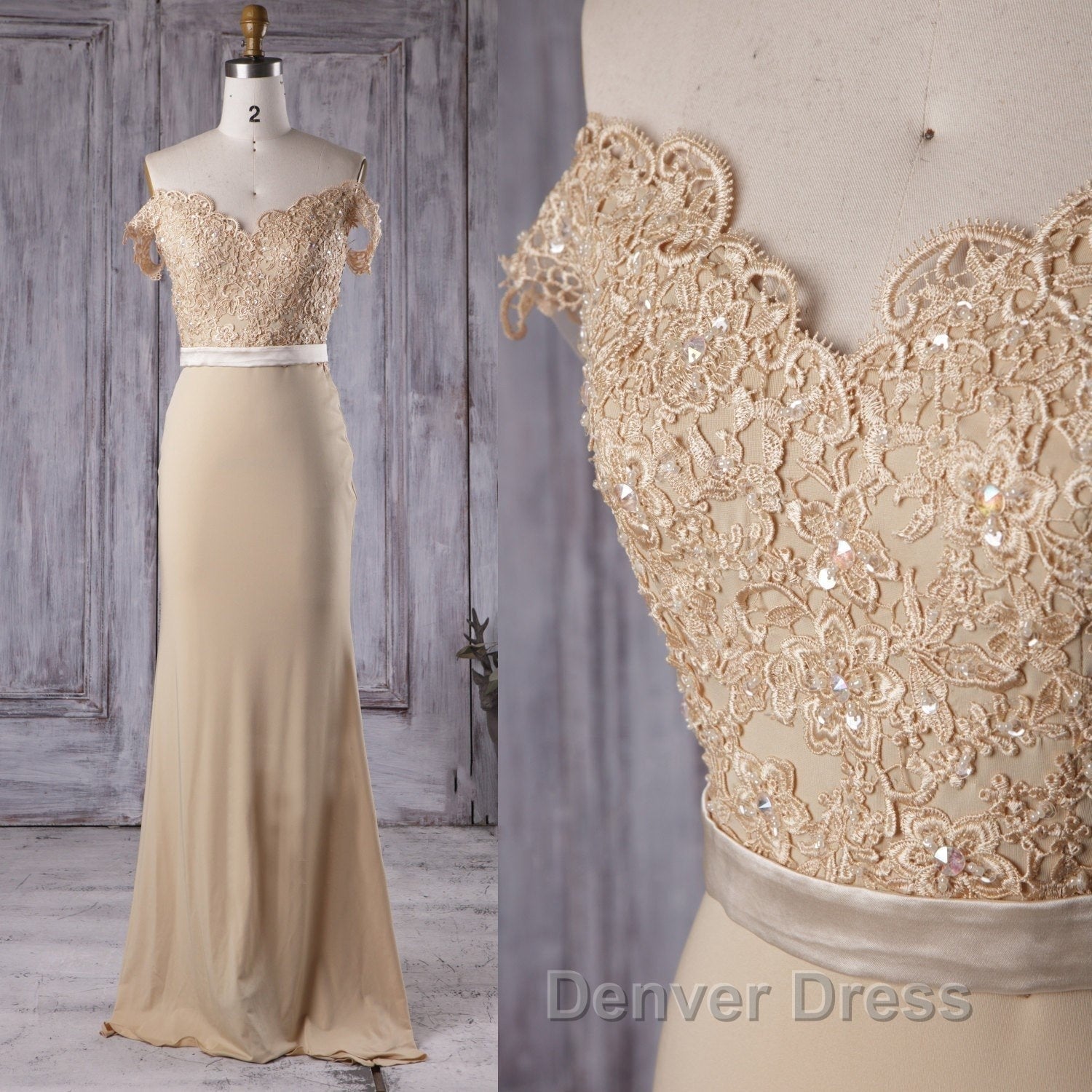Off the Shoulder Mermaid Champagne Lace Long Prom Dress, Off Shoulder Mermaid Champagne Prom Graduation Prom Dress, Mermaid Champagne Lace Bridesmaid Dresses