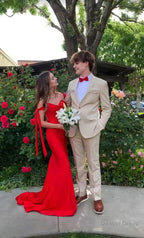Off The Shoulder Mermaid Red Long Prom Dresses