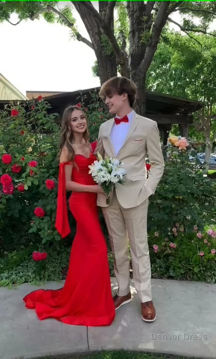 Off The Shoulder Mermaid Red Long Prom Dresses