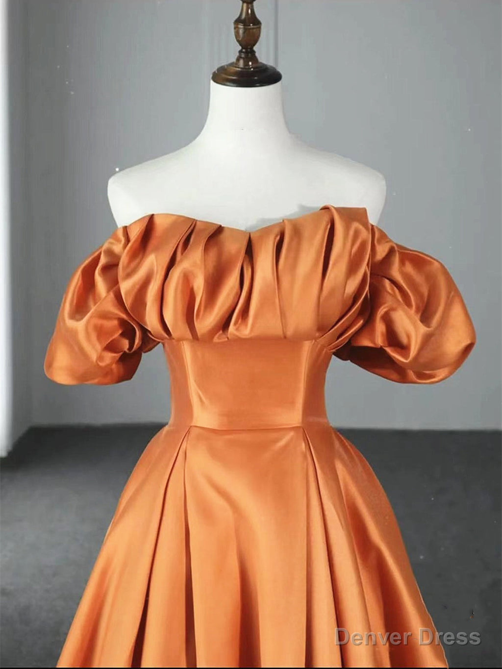 Off the Shoulder Orange Satin Long Prom Dress, Orange Long Satin Prom Dresses