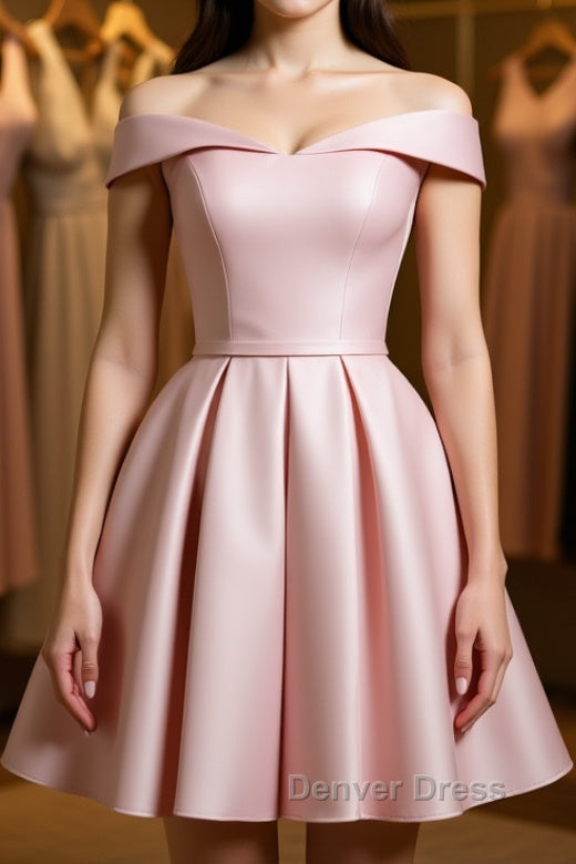 Off The Shoulder Pink Homecoming Dress Short Prom Dress, Off Shoulder Graduation Dress, Prom Dress Main image