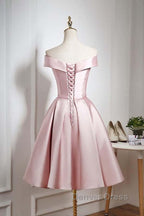 Off The Shoulder Pink Homecoming Dress Short Prom Dress, Off Shoulder Graduation Dress, Prom Dress