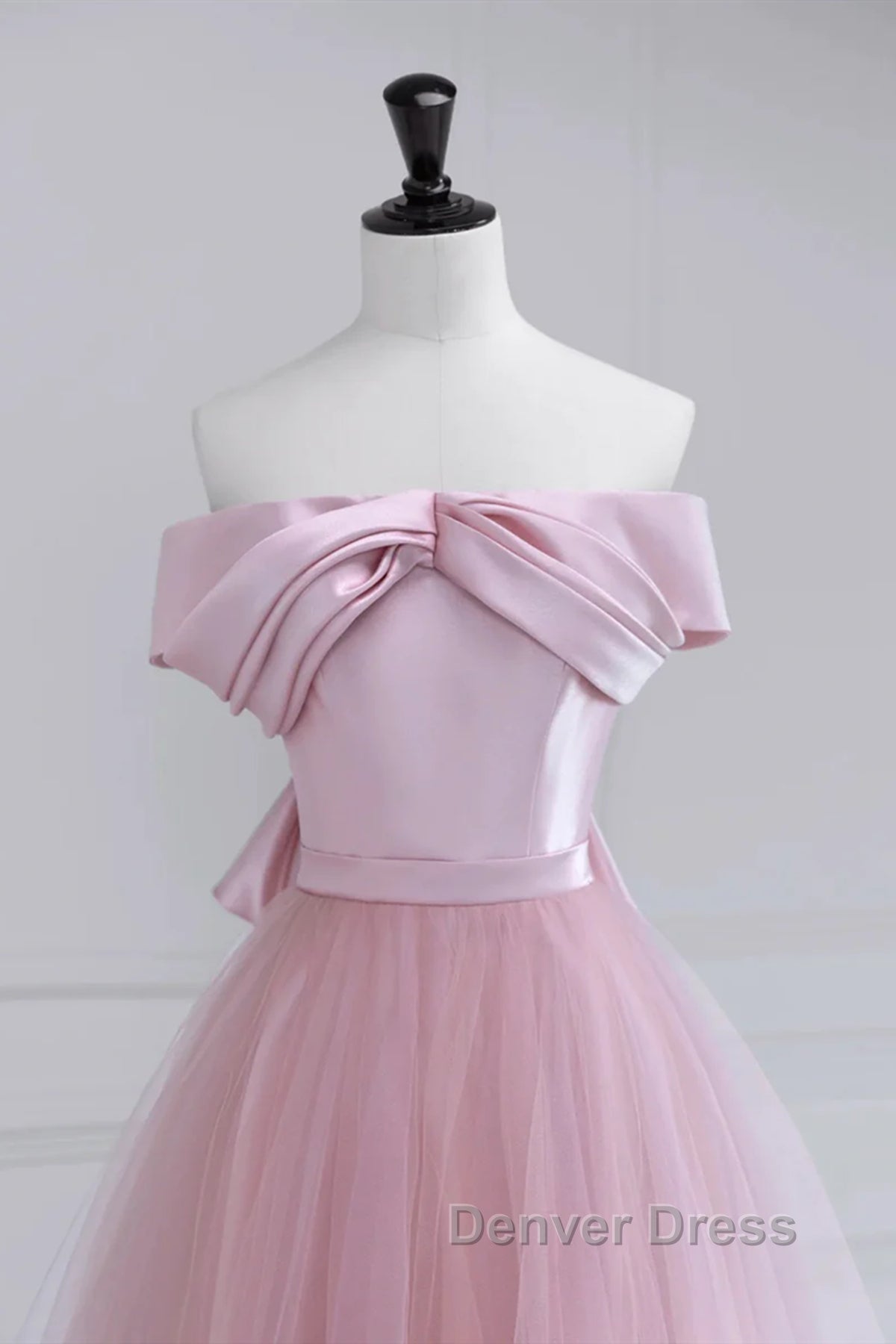 Off the Shoulder Pink Prom Dress, Pink Tulle Prom Dresses Secondary image