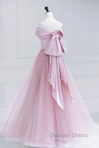 Off the Shoulder Pink Prom Dress, Pink Tulle Prom Dresses