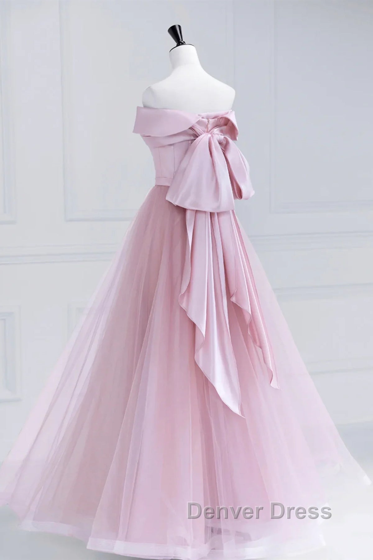 Off the Shoulder Pink Prom Dress, Pink Tulle Prom Dresses