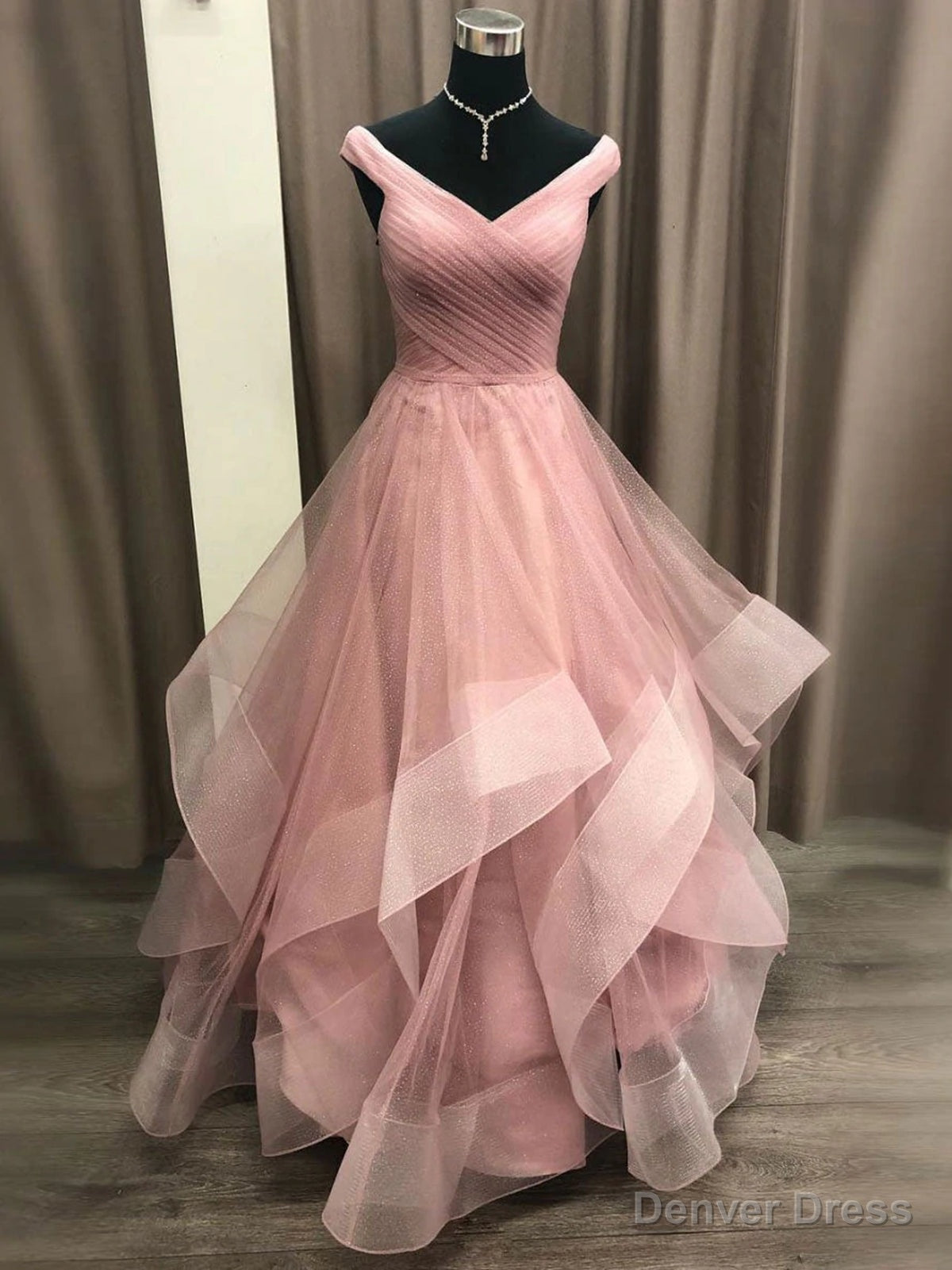 Off the Shoulder Pink Prom Gowns, Pink Off Shoulder Long Prom Graduation Dresses