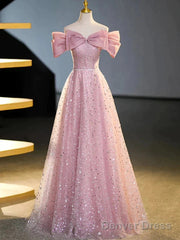 Off The Shoulder Pink Sequin Sparkle Prom Dress
